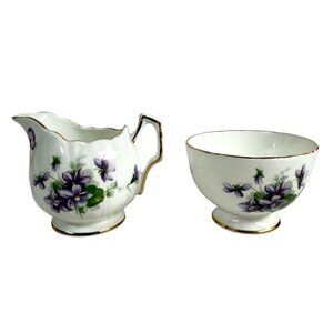 Aynsley England Wild Violets Fine Bone China Creamer & Sugar Bowl Set